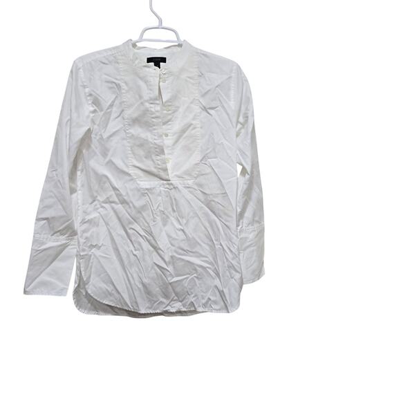 J.Crew White Cotton Tunic Shirt Women’s Size 2 Long Sleeve Bib Front Blouse - Picture 1 of 8